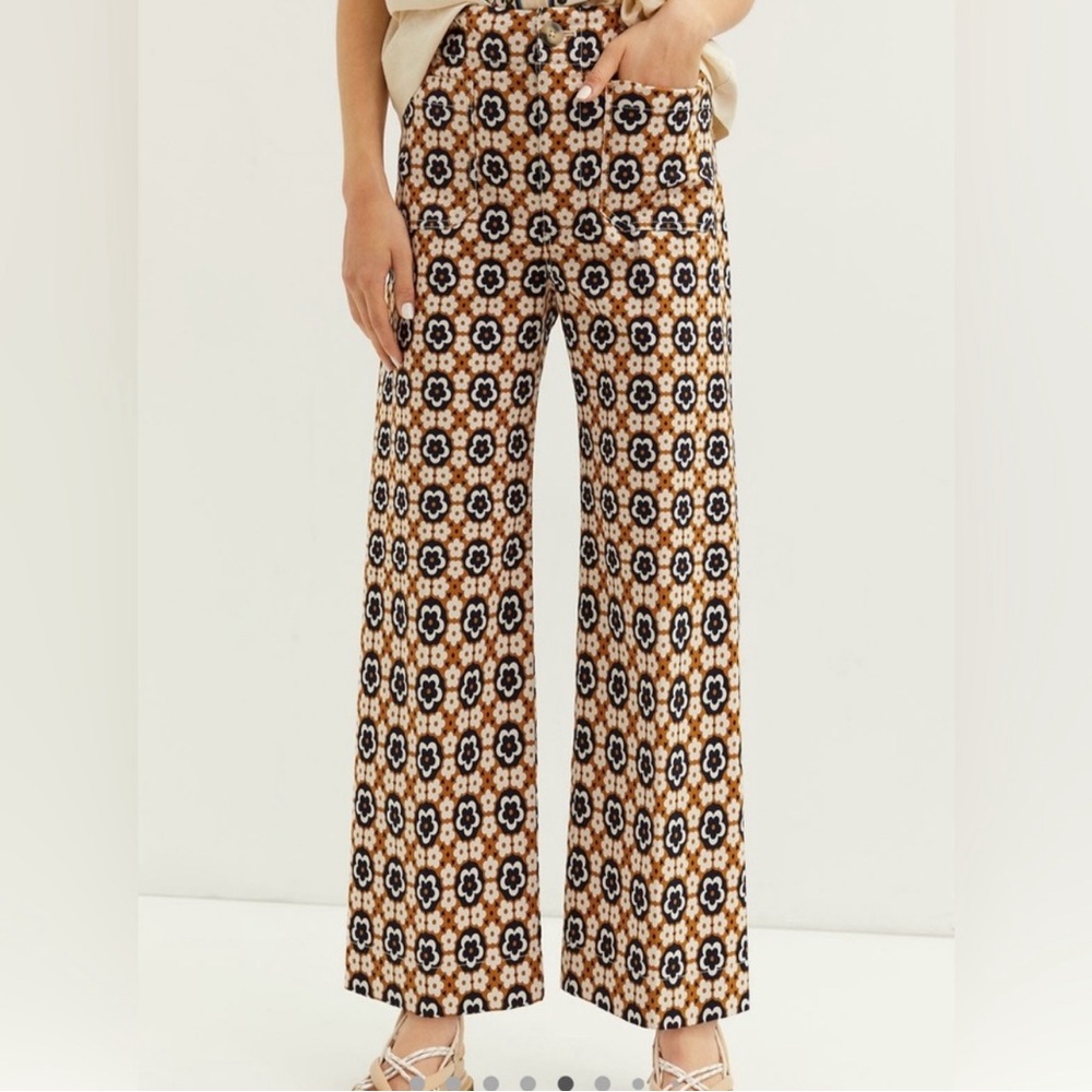Anthropologie Maeve Colette Cropped Wide Leg Pants 70s Floral Hippie Sz 31